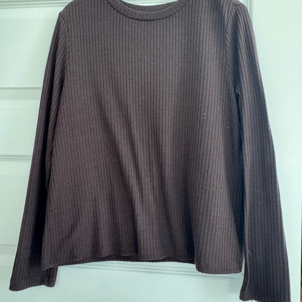 SHEIN Brown Ribbed Crew Neck Long Sleeve Top